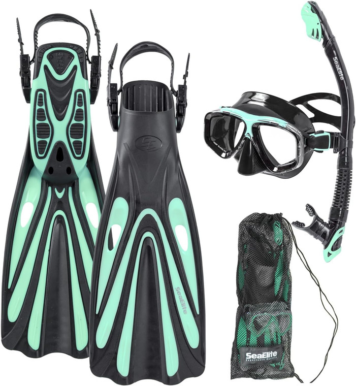 Sea Elite M2 Starter Dual Lens Mask, Fins, and Snorkel Package